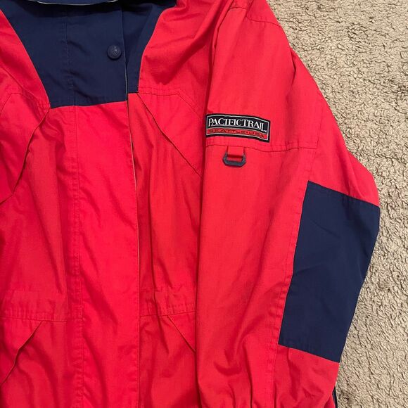 Vtg 1990s Pacific Trail - Full Zip Red Hooded Coat Mens S London Fog - Picture 2 of 8